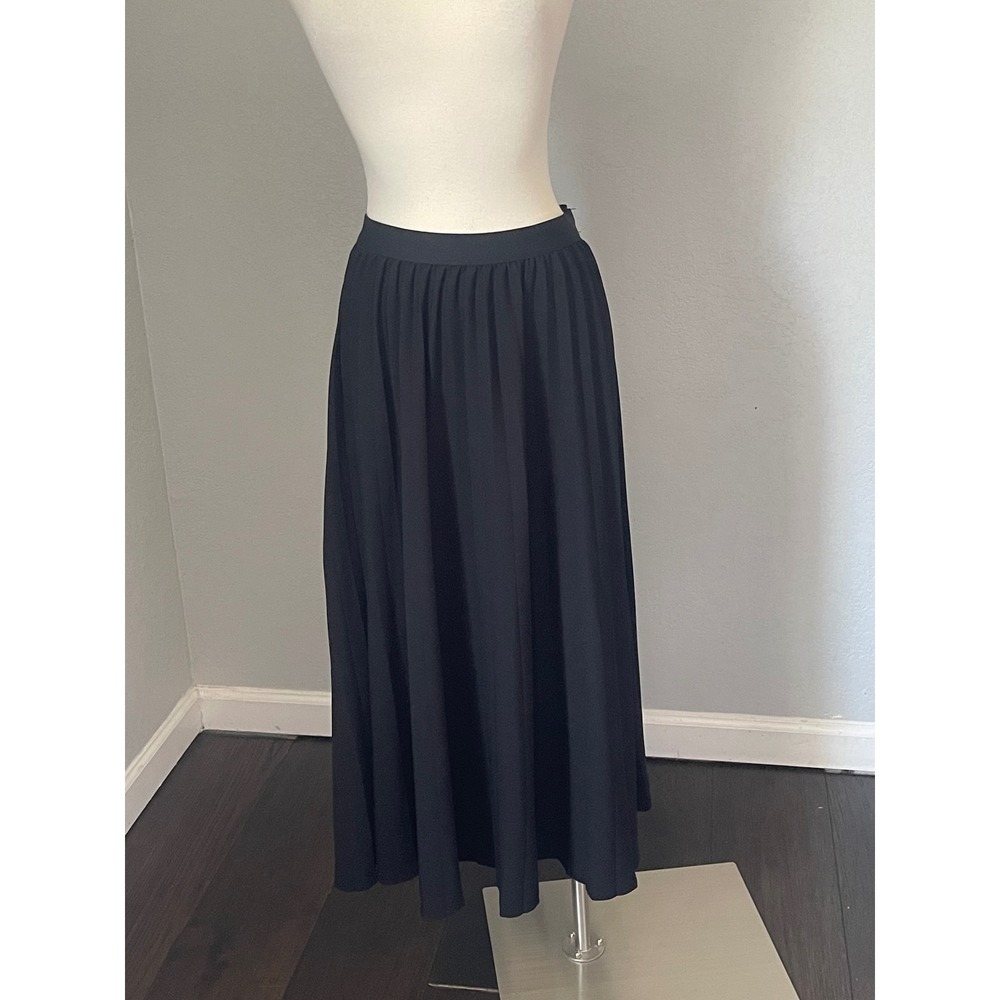 A New Day Womens Black Pleated Midi Skirt Elastic Waist Size S Solid Polyester